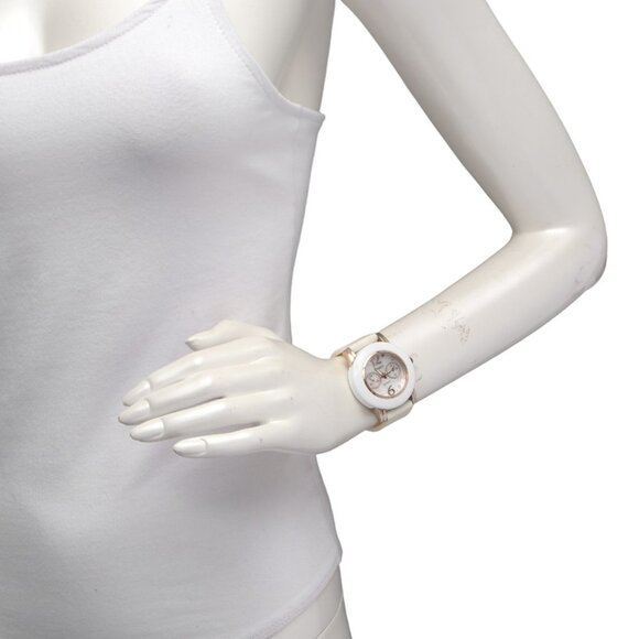 Geneva Quartz Mother of Pearl Face Watch Silicone Rhinestones Large Gold Cream - Picture 12 of 12